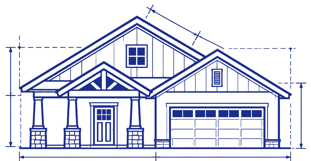 Blueprint elevation drawing of a craftsman house